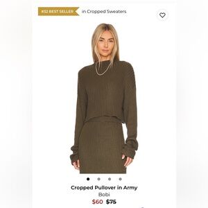 Bobi Army Green Cropped Pullover Sweater Size S Ribbed Knit